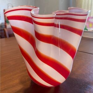 Red and White Striped Glass Beau Rivage Vase
